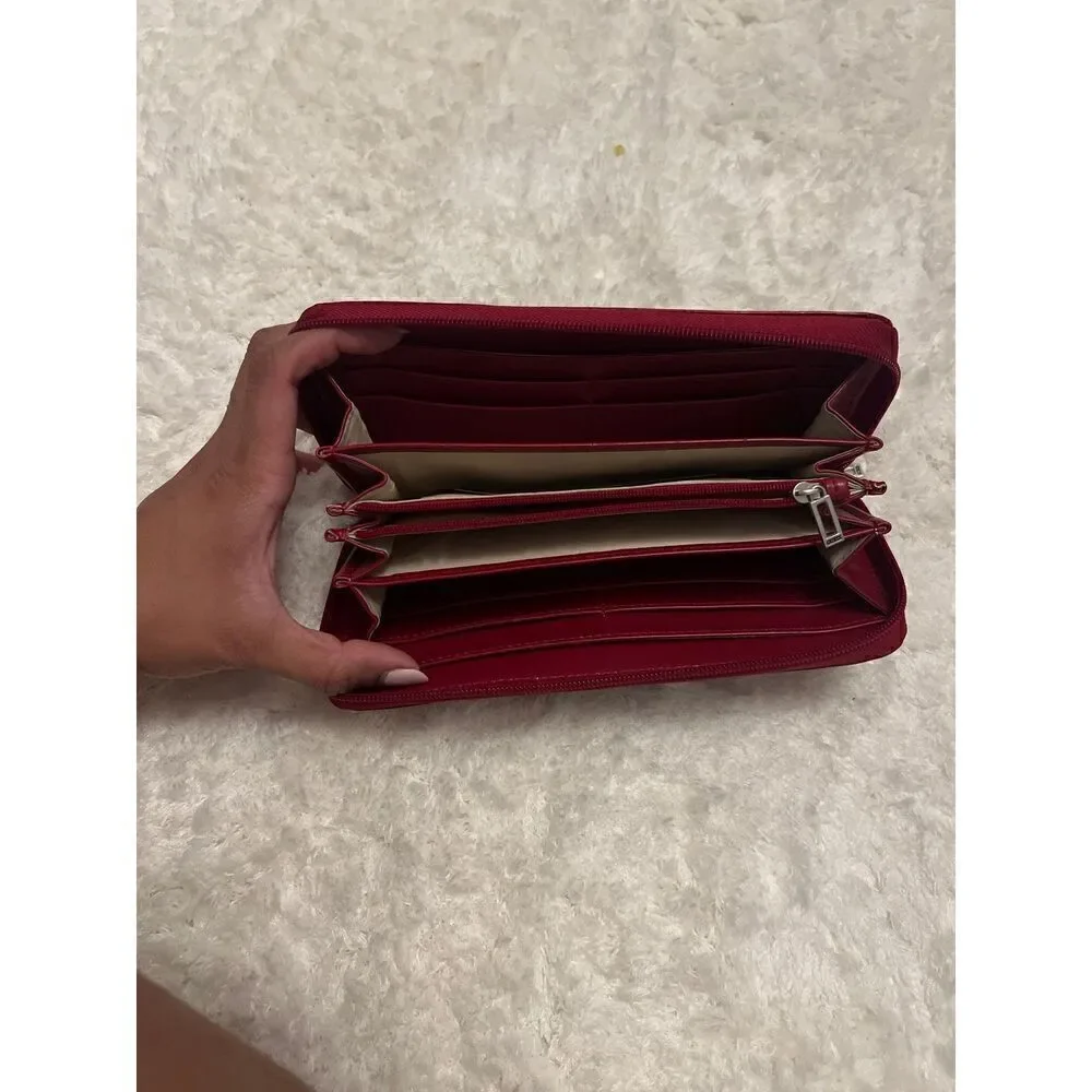 Guess Silver Hardware Red Croc Zip Around Long Wallet